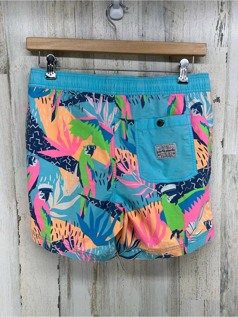 Party Pants Pink Parrot Swim Trunks Unlined Mens Medium